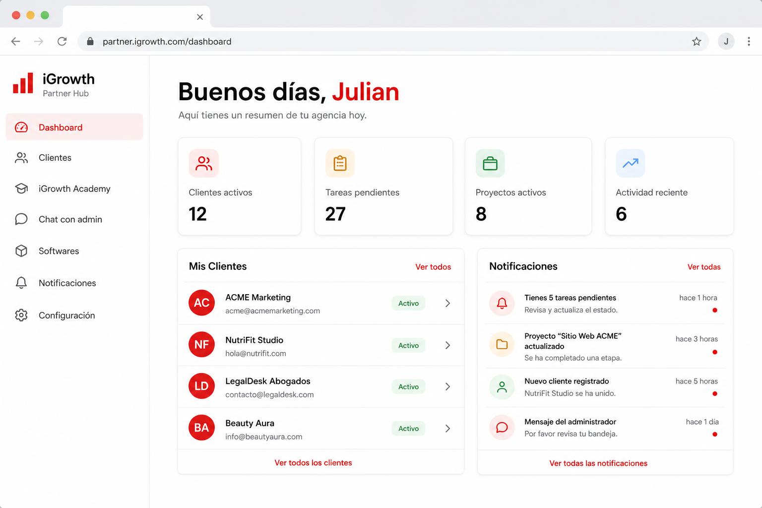 Captura del producto — Dashboard